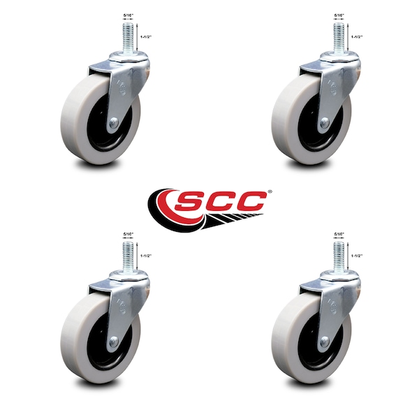 3 Inch Thermoplastic Rubber Wheel 5/16 Inch Threaded Stem Caster SCC, 4PK